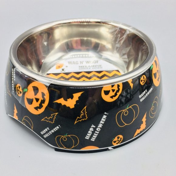 Halloween Jack o Lantern Melamine Small Pet Bowl with Metal Center 6.67 fl oz - Picture 1 of 3